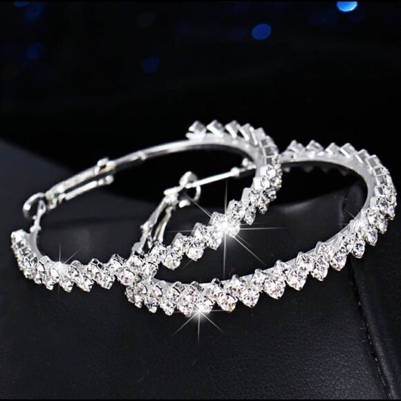 Beautiful CZ Diamond Hoop Earrings - Picture 3 of 4